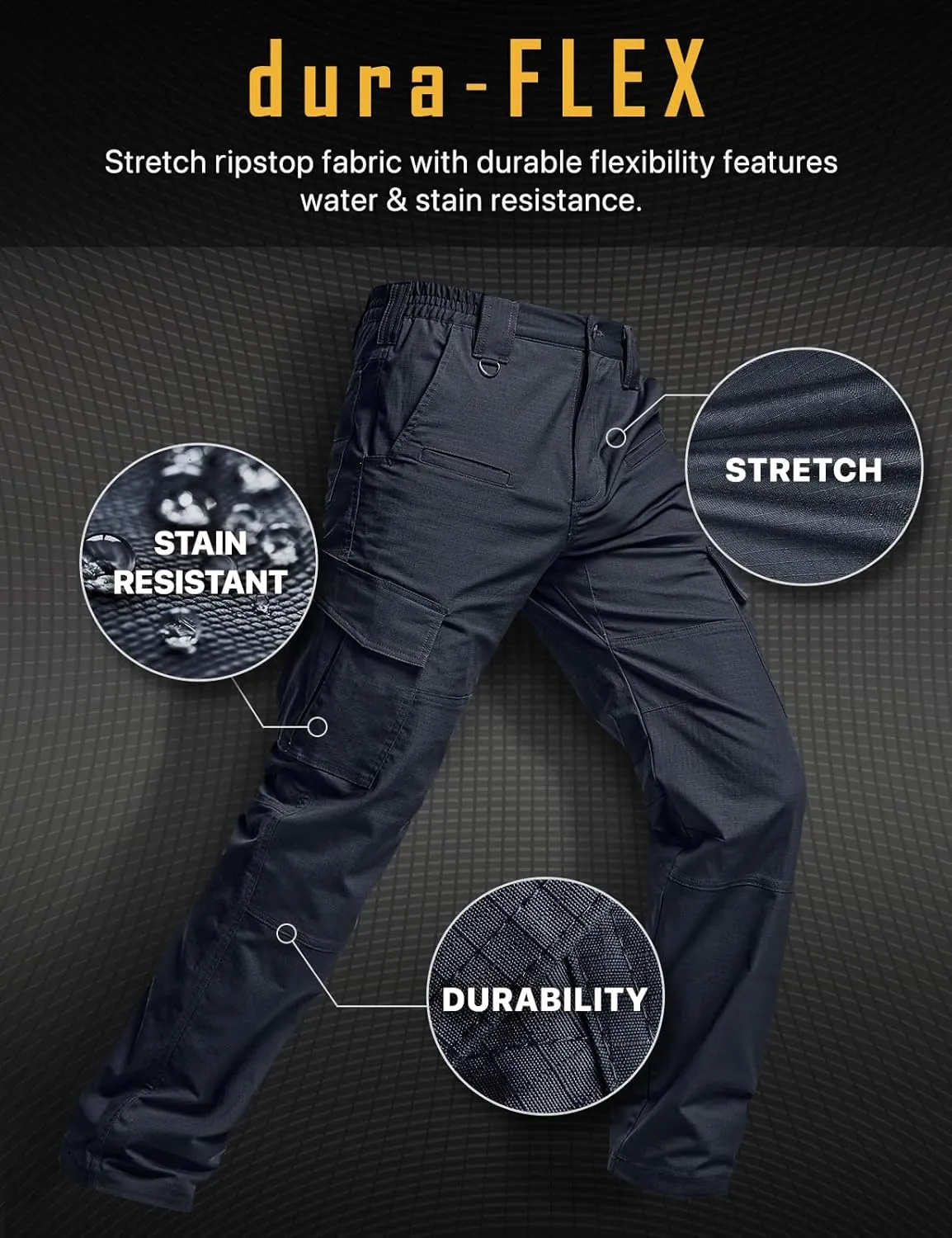 CQR Men's Flex Ripstop Tactical Pants, Water Resistant Stretch Cargo Pants, Lightweight EDC Hiking Work Pants