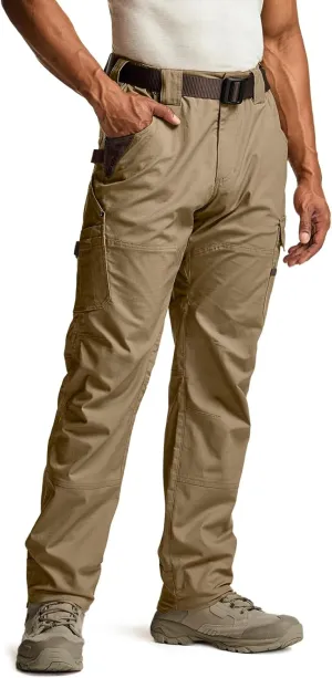 CQR Men's Flex Ripstop Work Pants, Water Resistant Tactical Pants, Outdoor Utility Operator EDC Cargo Pants