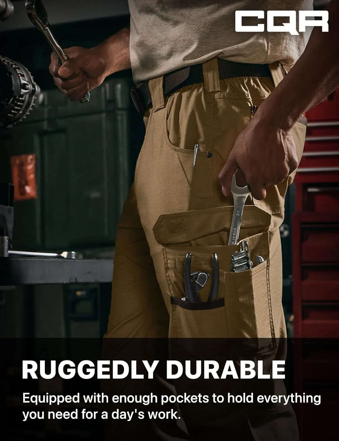 CQR Men's Flex Ripstop Work Pants, Water Resistant Tactical Pants, Outdoor Utility Operator EDC Cargo Pants