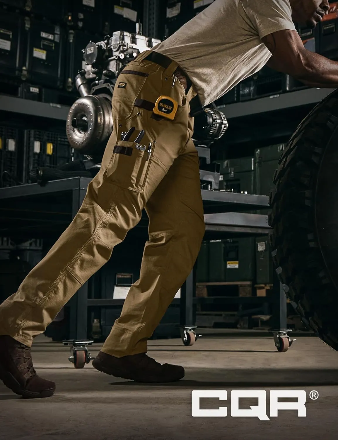 CQR Men's Flex Ripstop Work Pants, Water Resistant Tactical Pants, Outdoor Utility Operator EDC Cargo Pants