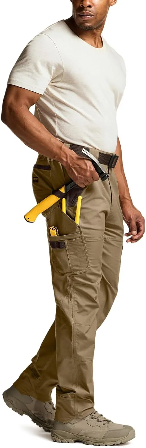 CQR Men's Flex Ripstop Work Pants, Water Resistant Tactical Pants, Outdoor Utility Operator EDC Cargo Pants