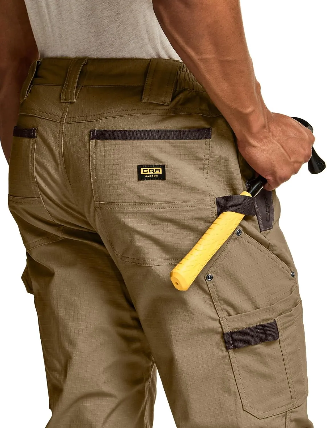 CQR Men's Flex Ripstop Work Pants, Water Resistant Tactical Pants, Outdoor Utility Operator EDC Cargo Pants