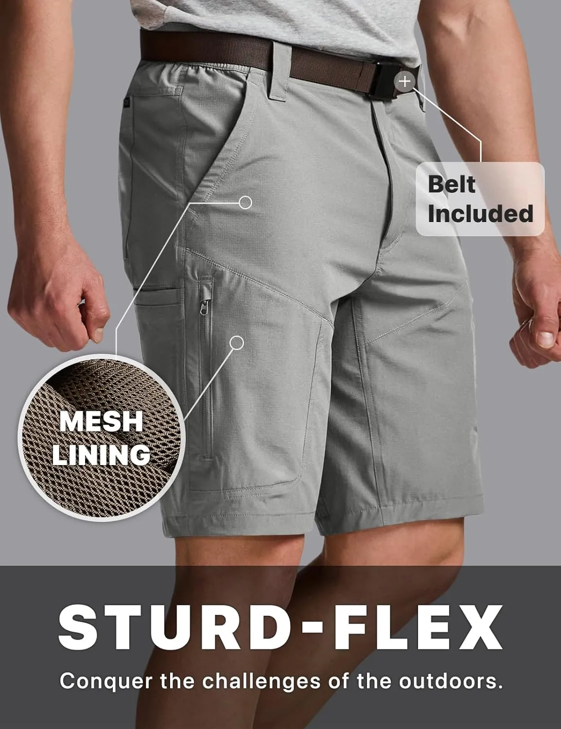 CQR Men's Quick Dry Stretch Hiking Cargo Shorts, Lightweight Water Resistant Tactical Casual, Golf & Outdoor with Pockets