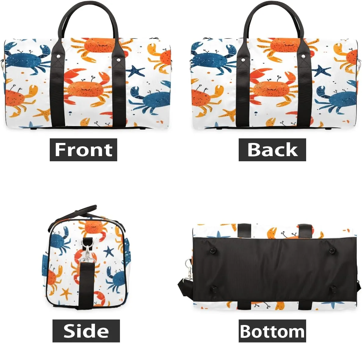 Crab Travel Duffle Bag, Sports Gym Bags for Women Men, Carry On Weekender Overnight Bag, Ocean Marine Theme Workout Hospital Airplane Trips Bag