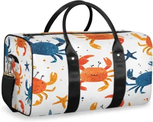 Crab Travel Duffle Bag, Sports Gym Bags for Women Men, Carry On Weekender Overnight Bag, Ocean Marine Theme Workout Hospital Airplane Trips Bag