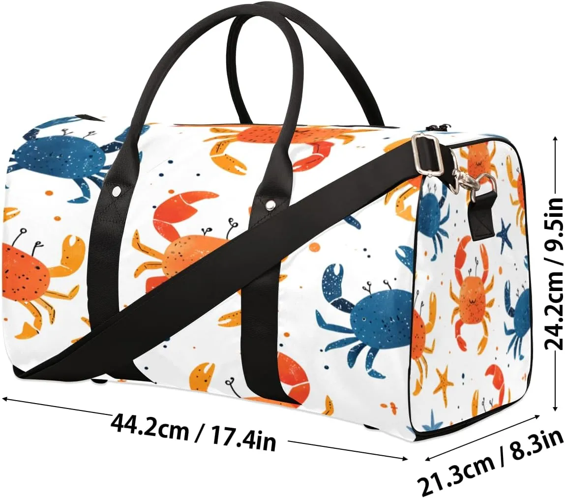 Crab Travel Duffle Bag, Sports Gym Bags for Women Men, Carry On Weekender Overnight Bag, Ocean Marine Theme Workout Hospital Airplane Trips Bag