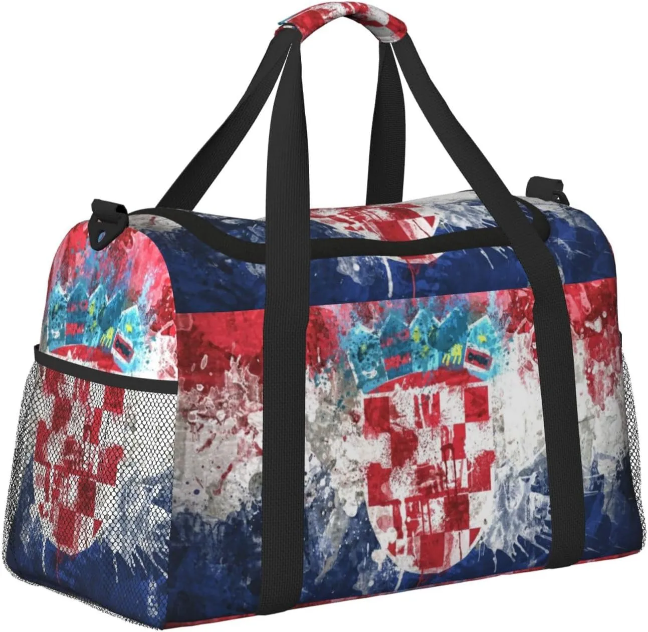 Croatia Flag Paint Travel Duffel Bag Large Foldable Waterproof Overnight Bag For Beach Swim Bags Pool Sports Gym