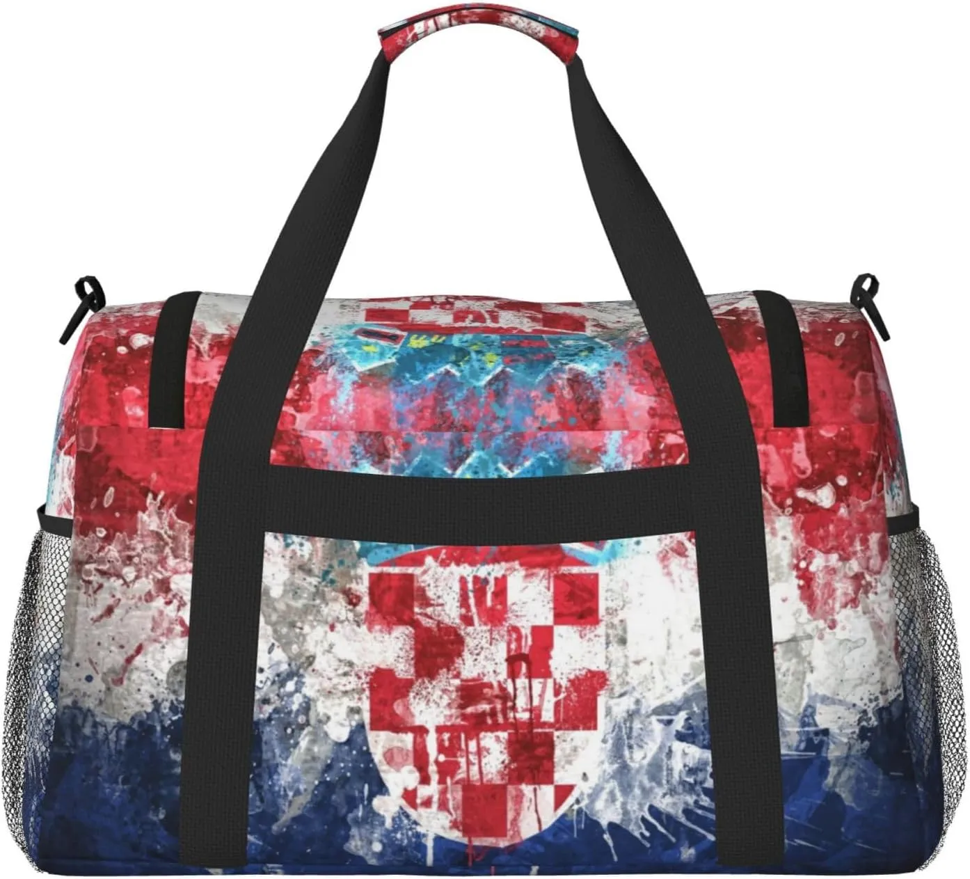 Croatia Flag Paint Travel Duffel Bag Large Foldable Waterproof Overnight Bag For Beach Swim Bags Pool Sports Gym