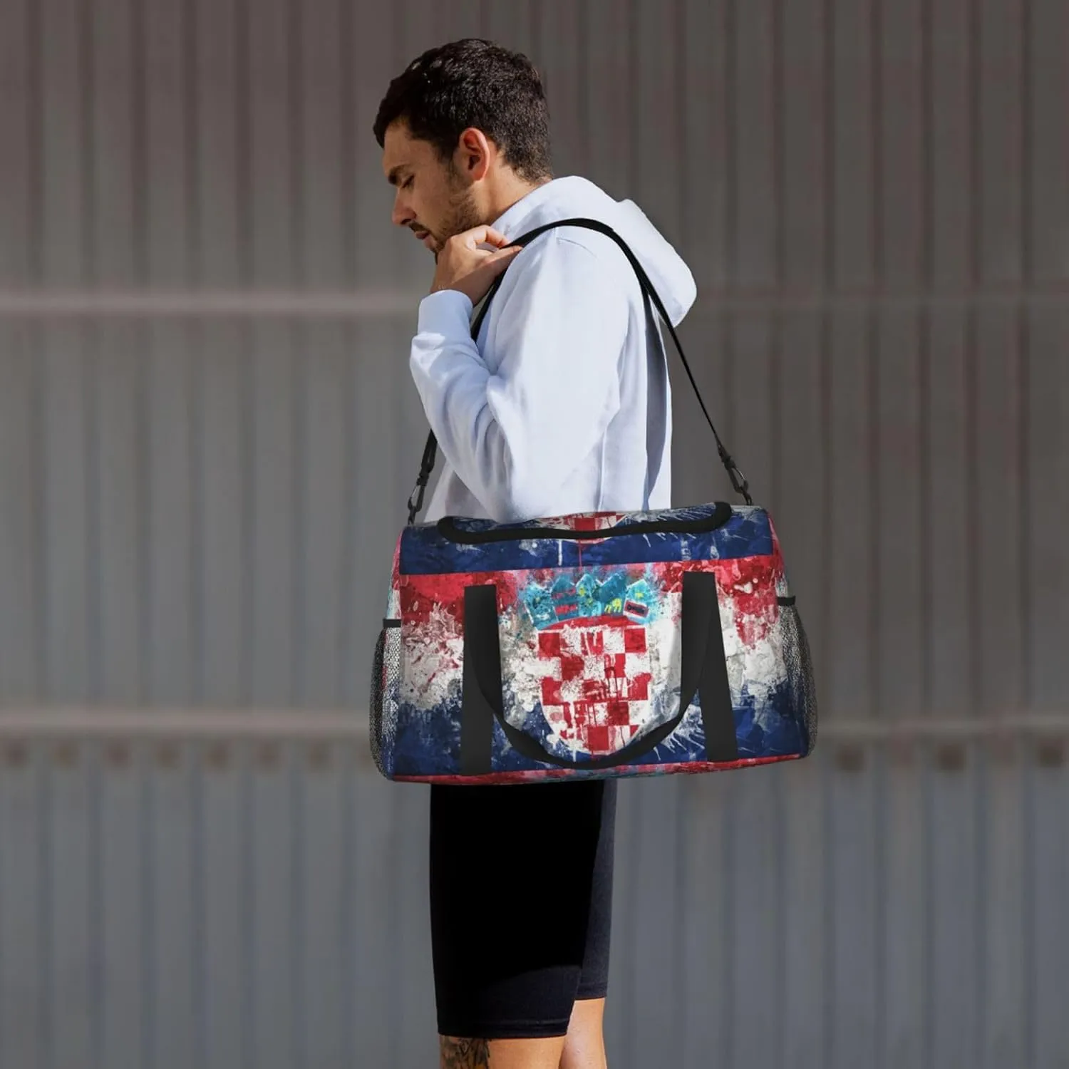 Croatia Flag Paint Travel Duffel Bag Large Foldable Waterproof Overnight Bag For Beach Swim Bags Pool Sports Gym