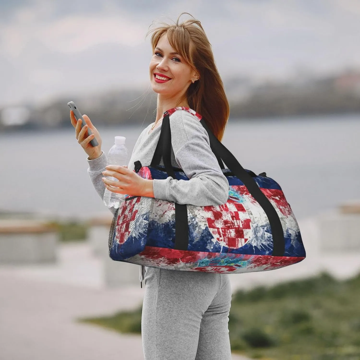 Croatia Flag Paint Travel Duffel Bag Large Foldable Waterproof Overnight Bag For Beach Swim Bags Pool Sports Gym