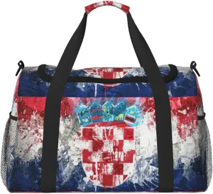 Croatia Flag Paint Travel Duffel Bag Large Foldable Waterproof Overnight Bag For Beach Swim Bags Pool Sports Gym