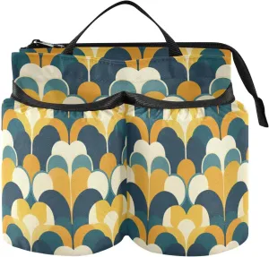 Cup Holder for Luggage Free Hand Retro Flowers Petal Plaid Yellow Navy Luggage Accessories Travel Two Cup Holder for Attendant Must Haves