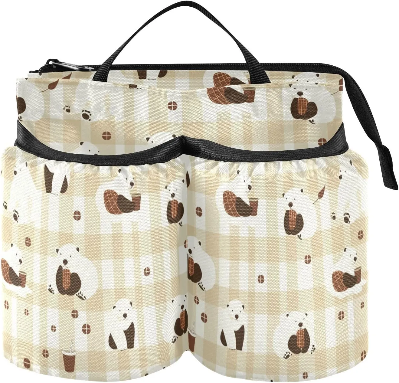 Cup Holder for Luggage Unique Light Brown Polar Bear Plaid Cup Holder Travel Travel Gifts for Drink Beverages Caddy Coffee