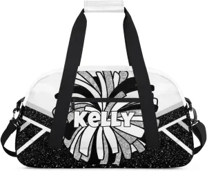 Custom Cheerleading Bag, Personalized Cheer Gym Bag with Name, Weekender Travel Overnight Bag for Women Black White