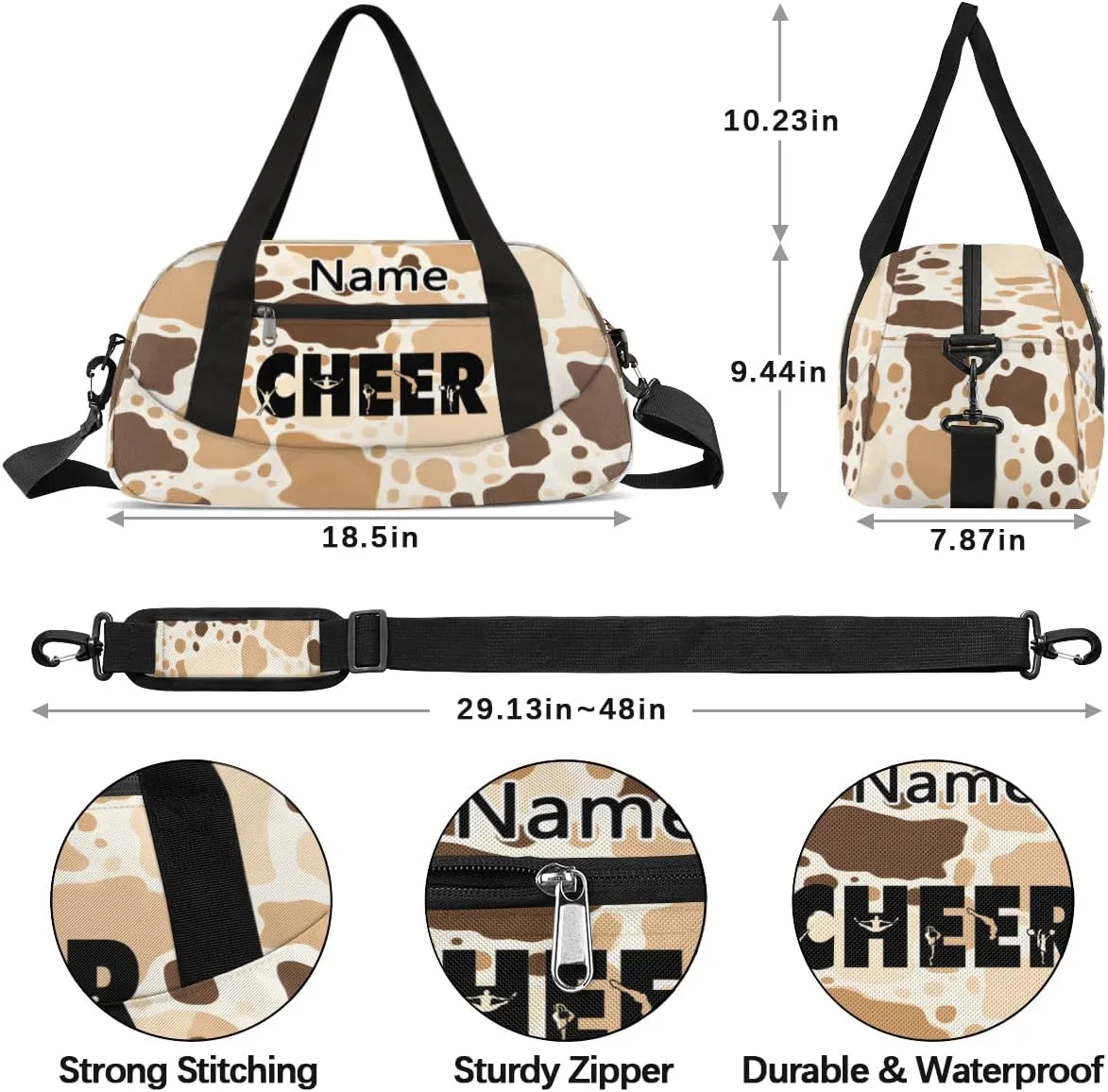 Custom Name Kids Duffle Bag Personalized Text Ballet Dance Sports Bag Waterproof Overnight Weekender Travel Workout Duffel Bag Gymnastics Carry On Bag for Boys Girls Teen Gifts, Cheer