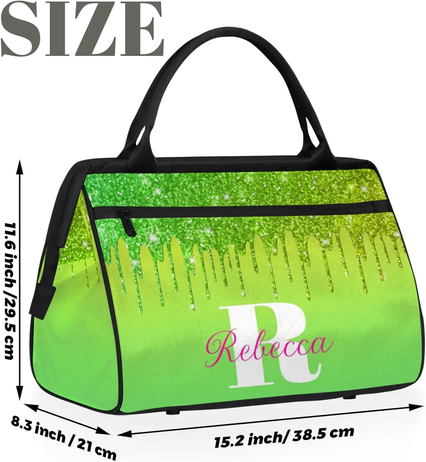 Custom Name Sports Duffel Bag Personalized Dance Gym Bag for Women Men Overnight Weekender Travel Duffel Bags Lightweight 15.2in, Grass Green