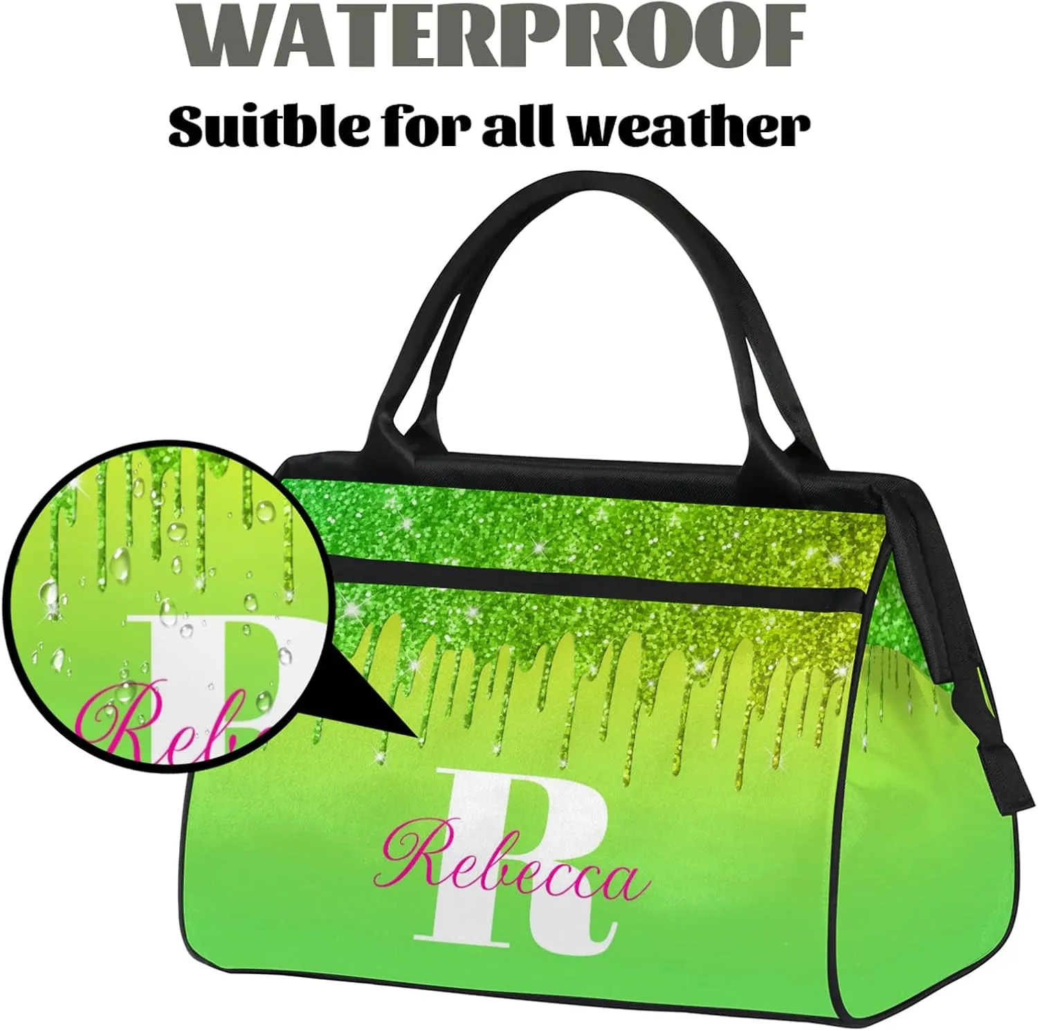 Custom Name Sports Duffel Bag Personalized Dance Gym Bag for Women Men Overnight Weekender Travel Duffel Bags Lightweight 15.2in, Grass Green