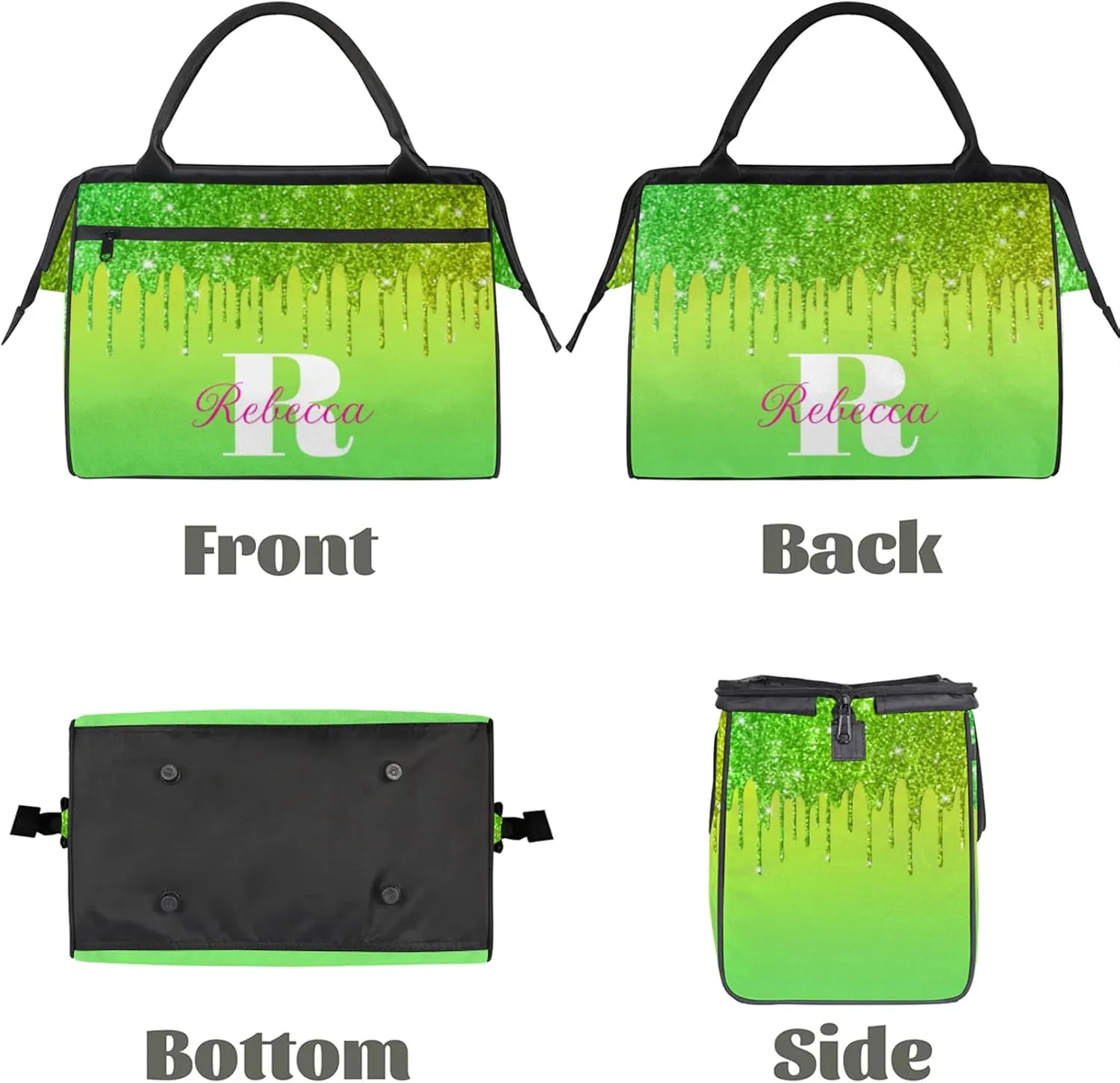 Custom Name Sports Duffel Bag Personalized Dance Gym Bag for Women Men Overnight Weekender Travel Duffel Bags Lightweight 15.2in, Grass Green