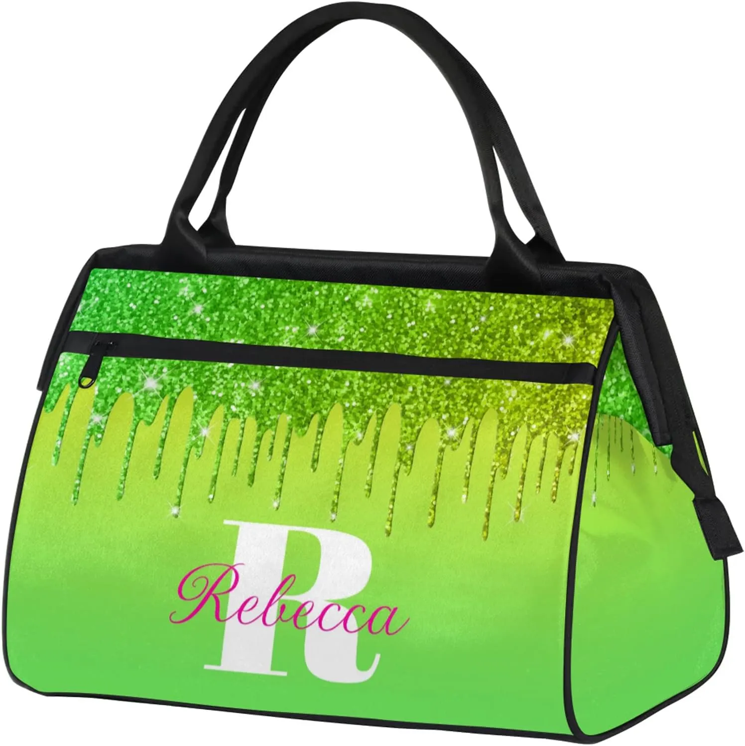Custom Name Sports Duffel Bag Personalized Dance Gym Bag for Women Men Overnight Weekender Travel Duffel Bags Lightweight 15.2in, Grass Green