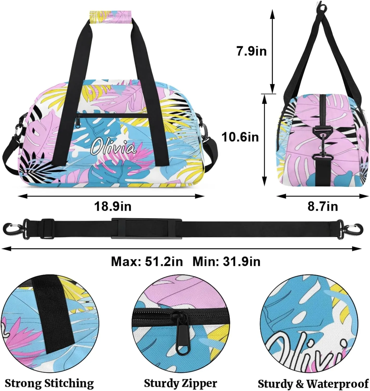 Custom Sports Gym Bag Personalized Name Travel Duffel Bag