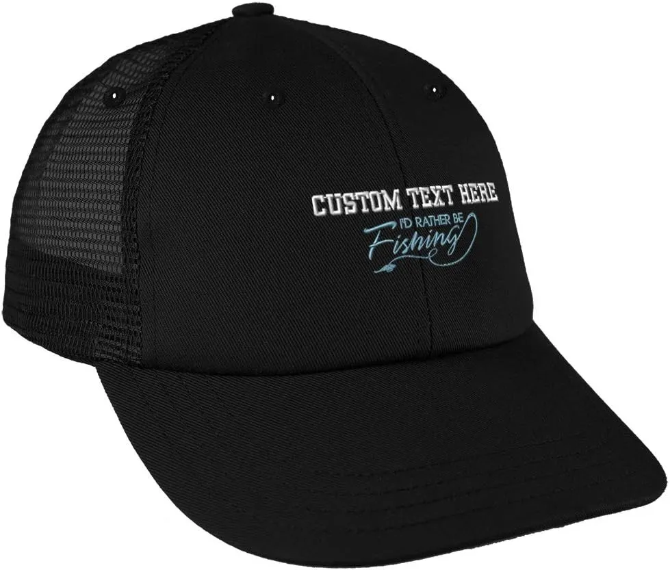 Custom Trucker Hat Baseball Cap I'd Rather Be Fishing Blue Embroidery Cotton