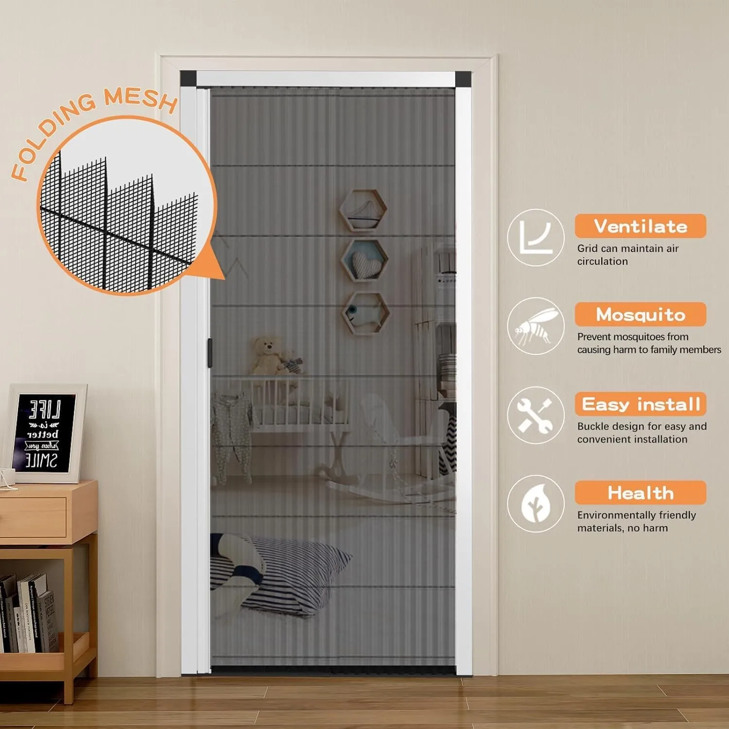 Customize Retractable Screen Door, Sliding Folding Screen with Aluminum Frame and Durable Mesh, Keeps Bugs Out, for Front Security Door Patio(White
