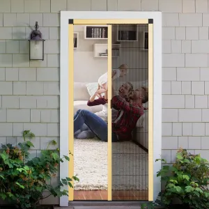 Customize Retractable Screen Door, Sliding Folding Screen with Aluminum Frame and Durable Mesh, Keeps Bugs Out, for Front Security Patio Door(Champagne