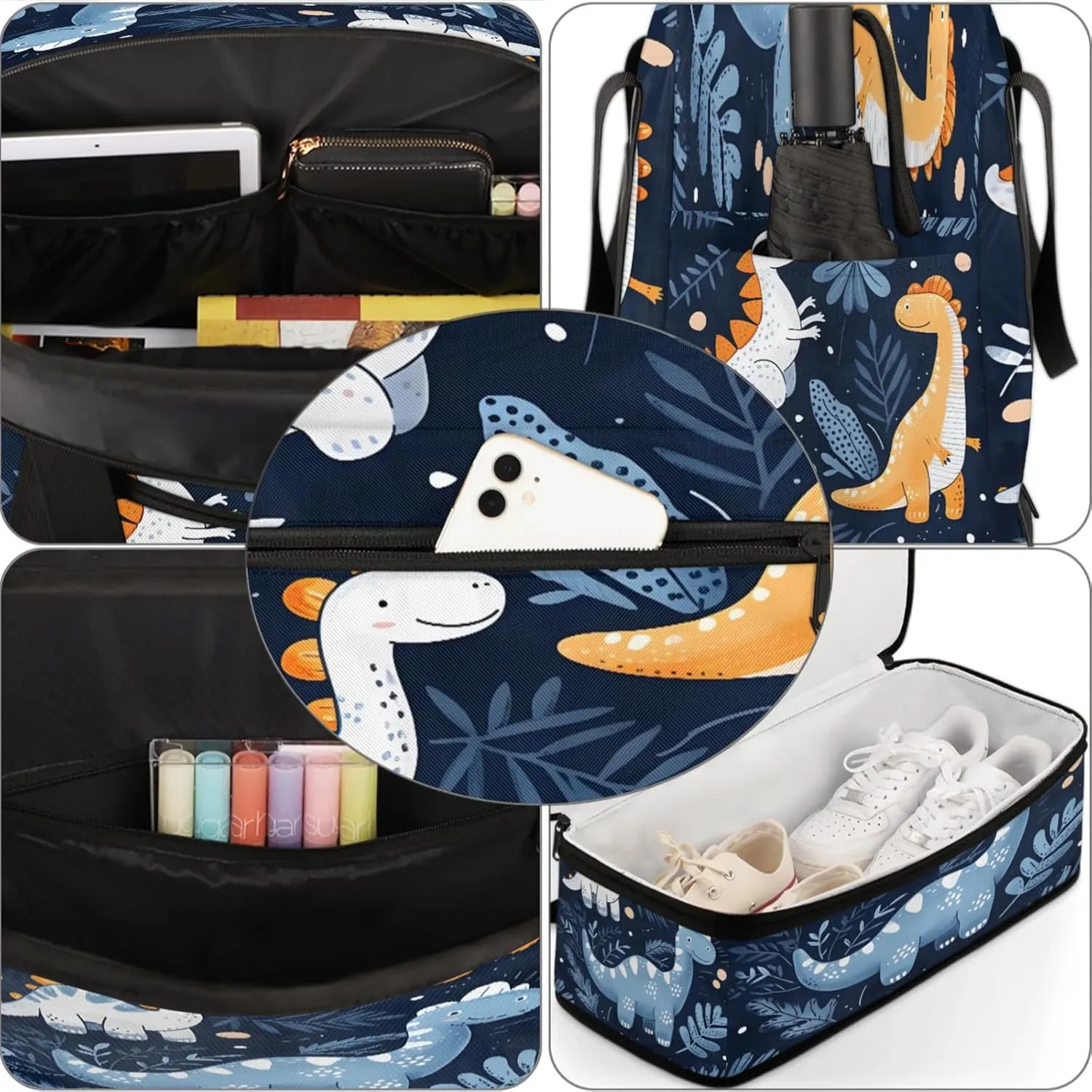 Cute Animal Dinosaur Blue Travel Duffel Bags for Women & Men Large Sports Gym Bags Foldie Weekender Overnight Bag Carry On Tote Bag With Shoe Compartment Personal Item Bag for Travel Sports Gym