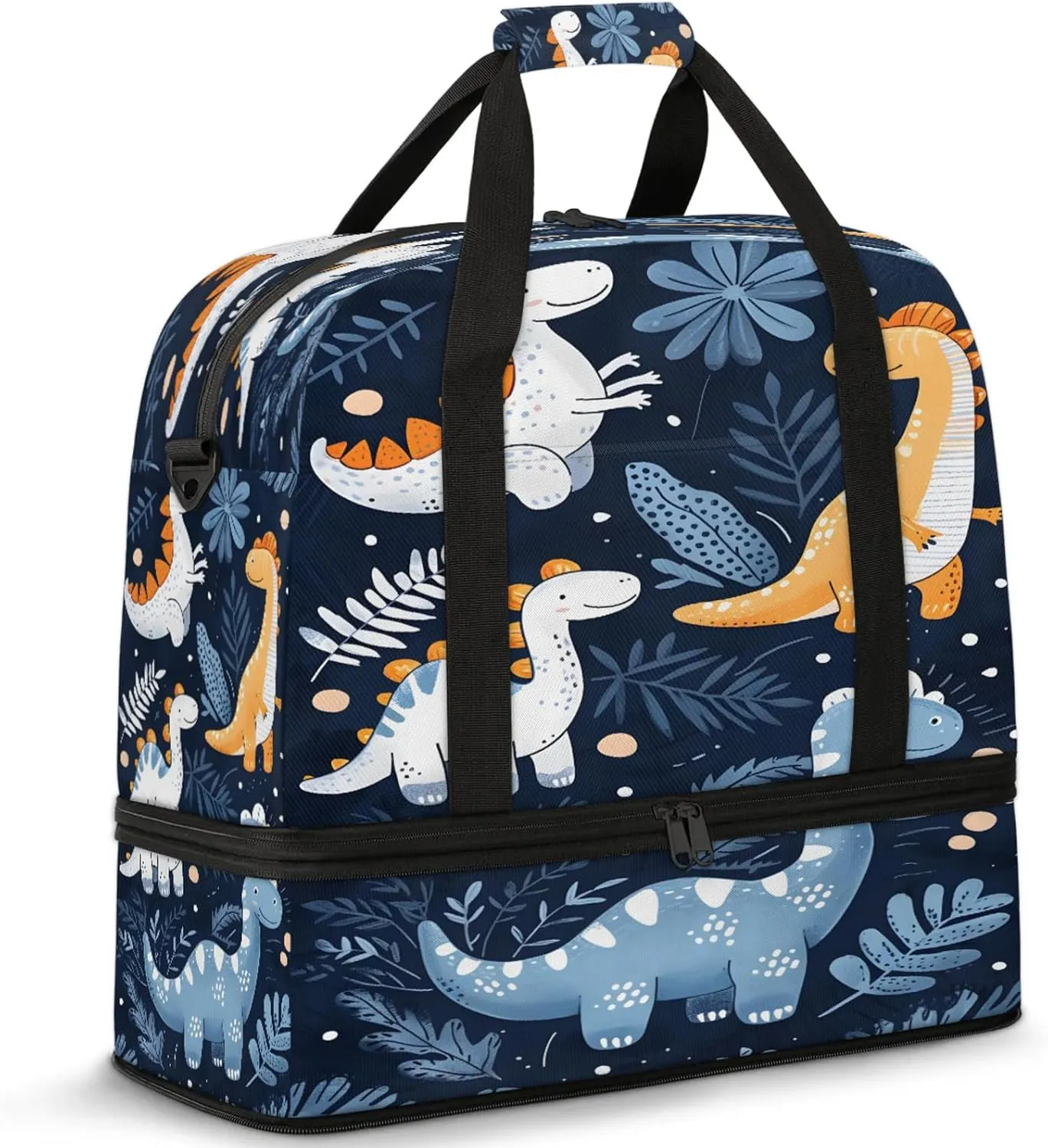 Cute Animal Dinosaur Blue Travel Duffel Bags for Women & Men Large Sports Gym Bags Foldie Weekender Overnight Bag Carry On Tote Bag With Shoe Compartment Personal Item Bag for Travel Sports Gym