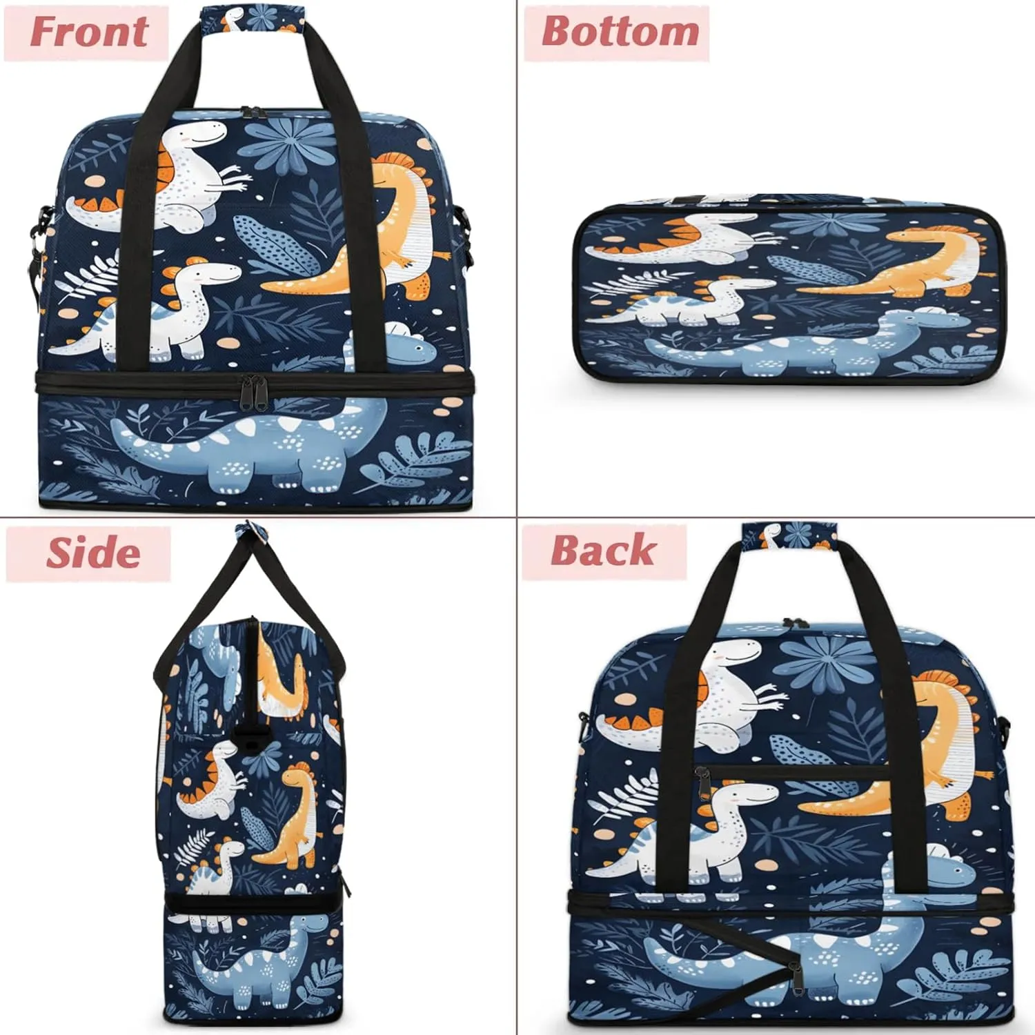 Cute Animal Dinosaur Blue Travel Duffel Bags for Women & Men Large Sports Gym Bags Foldie Weekender Overnight Bag Carry On Tote Bag With Shoe Compartment Personal Item Bag for Travel Sports Gym