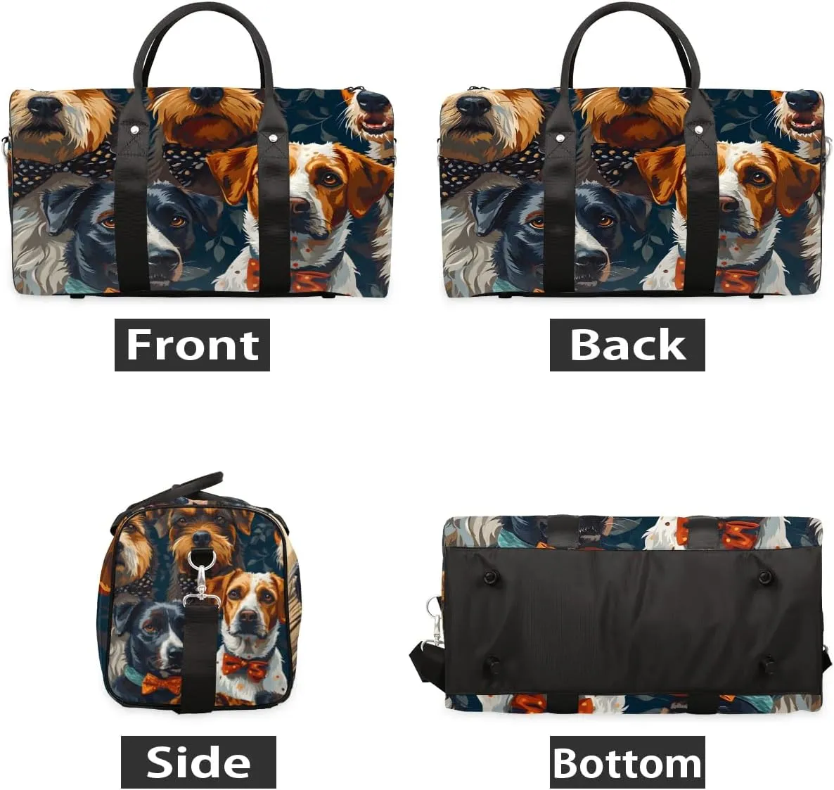 Cute Animal Dog Travel Duffel Bag for Women Men Waterproof Foldable Overnight Weekender Bag Large Capacity Sports Gym Bag