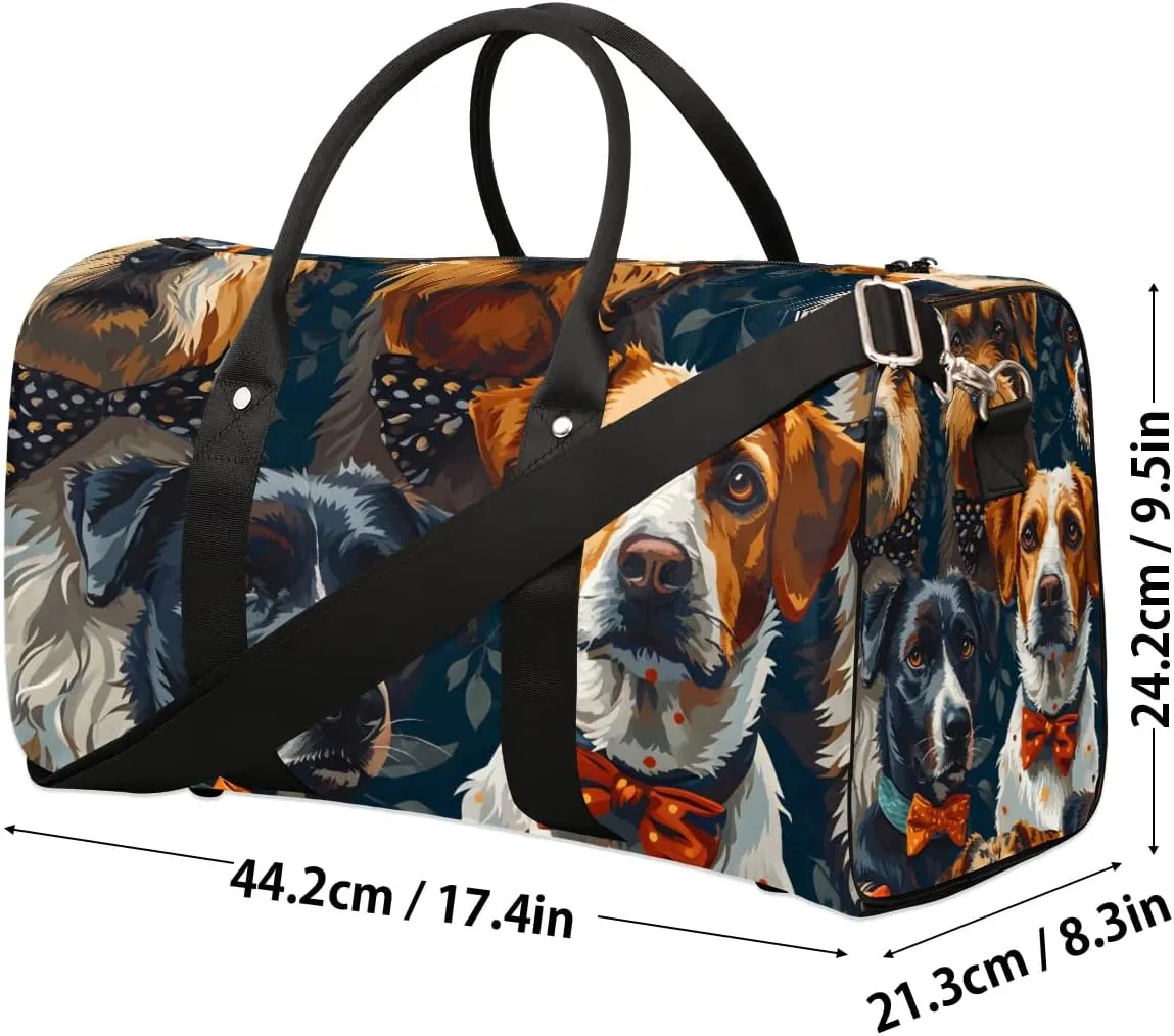 Cute Animal Dog Travel Duffel Bag for Women Men Waterproof Foldable Overnight Weekender Bag Large Capacity Sports Gym Bag