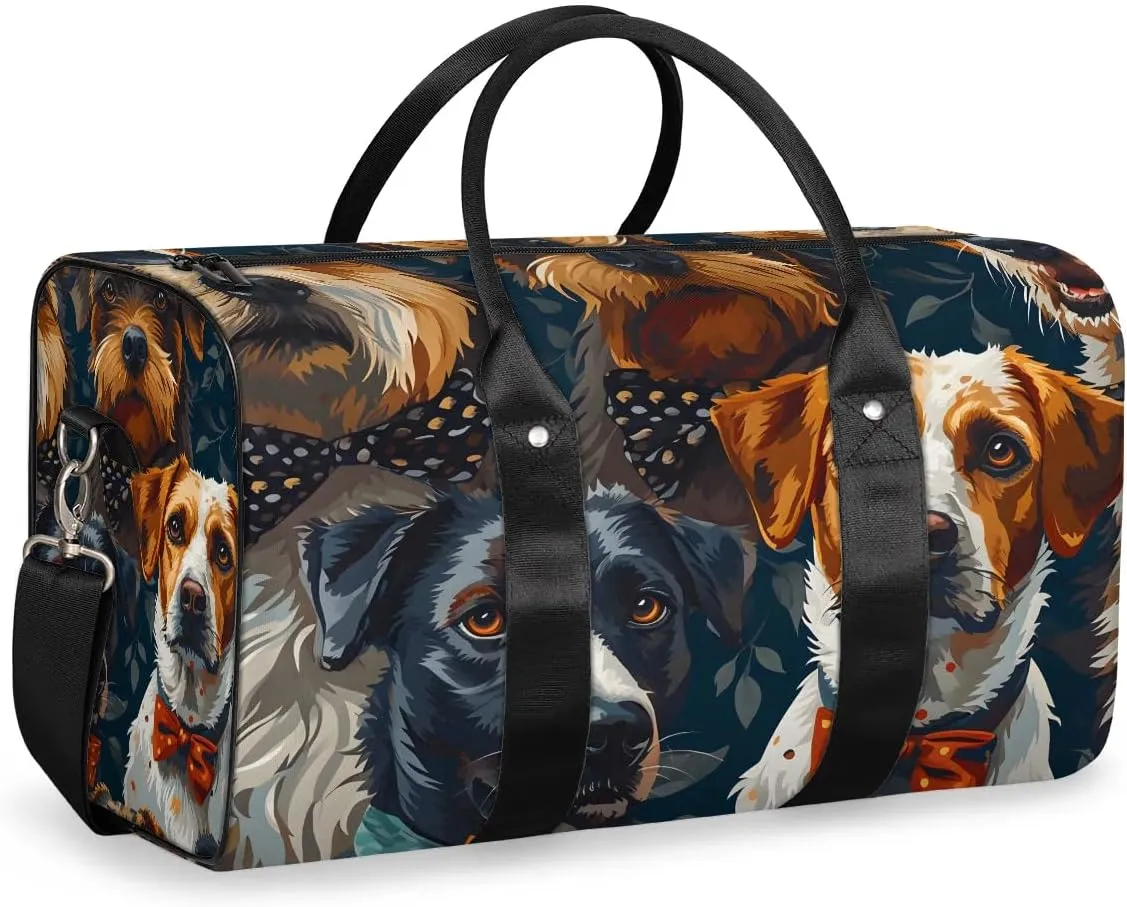 Cute Animal Dog Travel Duffel Bag for Women Men Waterproof Foldable Overnight Weekender Bag Large Capacity Sports Gym Bag