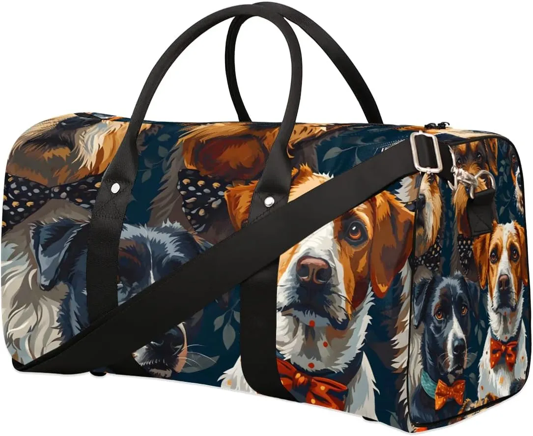Cute Animal Dog Travel Duffel Bag for Women Men Waterproof Foldable Overnight Weekender Bag Large Capacity Sports Gym Bag