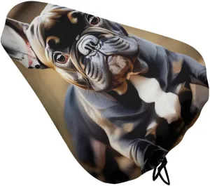 Cute Bulldog Bike Seat Cover Water-Repellent Exercise Bike Seat Cushion Bicycle Saddle Cover with Drawstring Rain Snow Dust Covers for City Mountain Road Biking