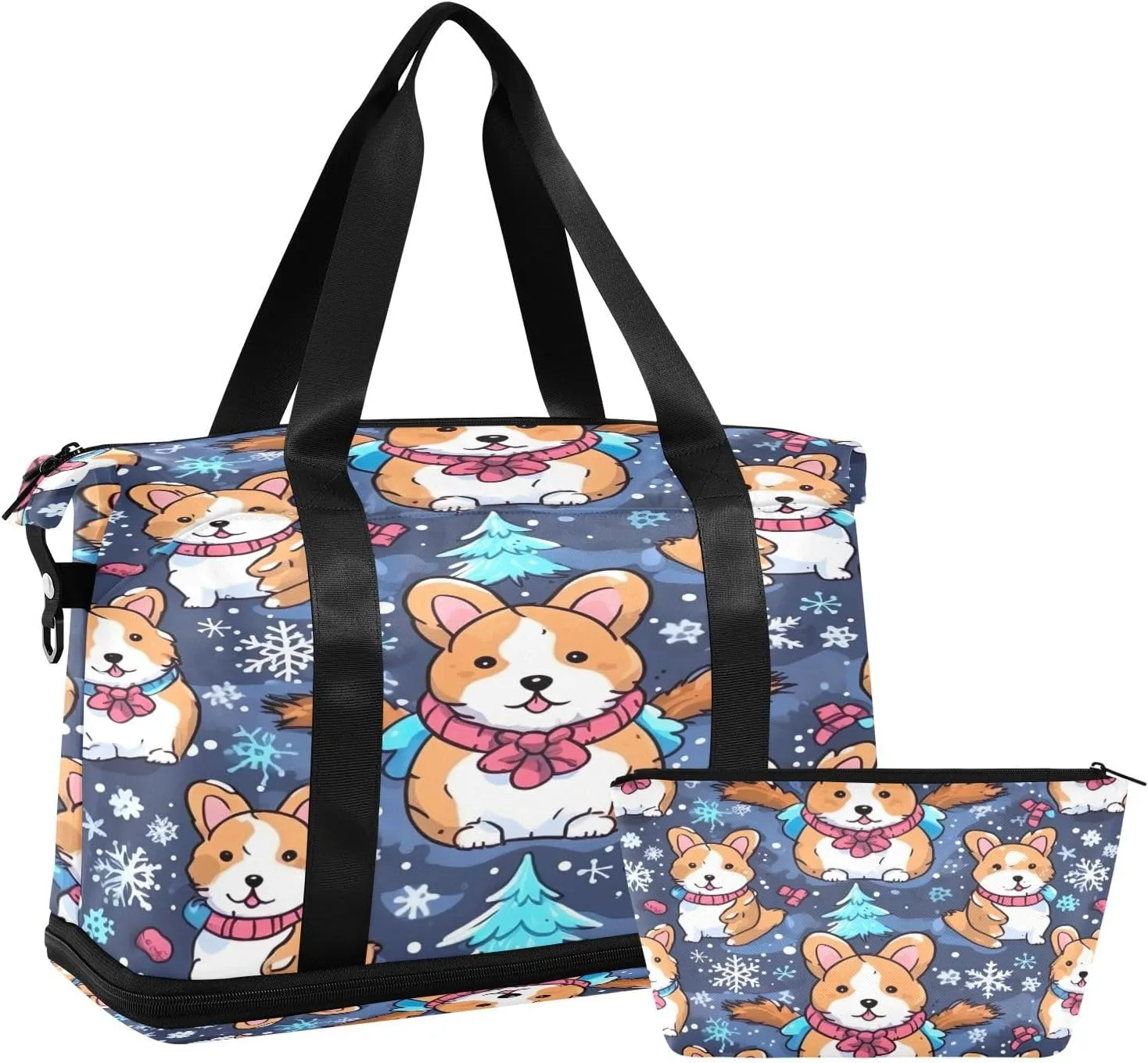 Cute Dogs Duffel Bag Lightweight Carry On Gym Bags for Travel and Weekends, Versatile Overnight Bag with Shoe Compartment