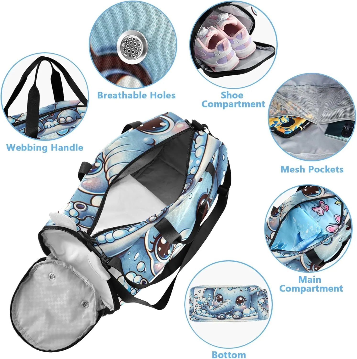 Cute Elephant Girls Duffle Bags for Travel Toddler Weekender Bags Carry on Duffel Bag Boy Kids Duffle Bag
