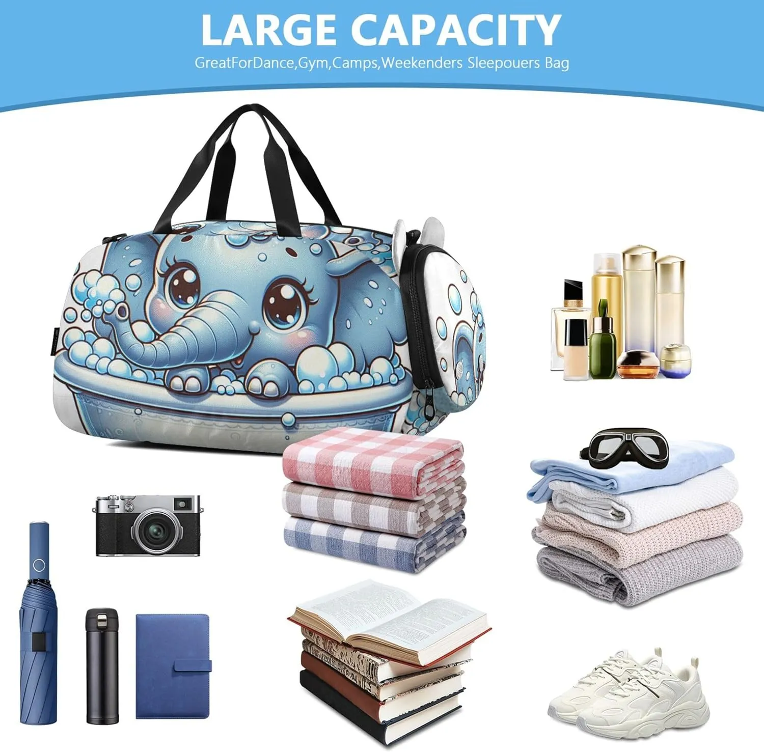 Cute Elephant Girls Duffle Bags for Travel Toddler Weekender Bags Carry on Duffel Bag Boy Kids Duffle Bag