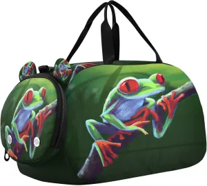 Cute Frogs Kids Overnight Sports Duffel Bags with Shoe Compartment & Wet Pocket Travel Sport Gym Bag for Girls Boys
