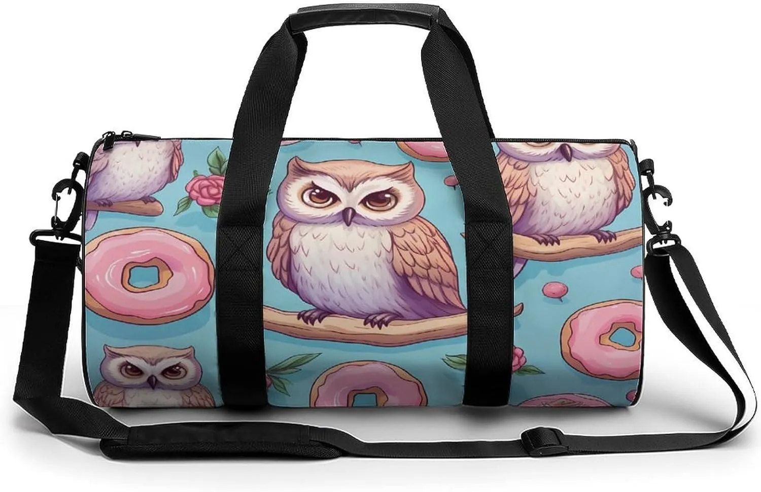 Cute Owls And Donuts Novelty Large Duffel Bag Lightweight Gym Bag Travel Tote Bags
