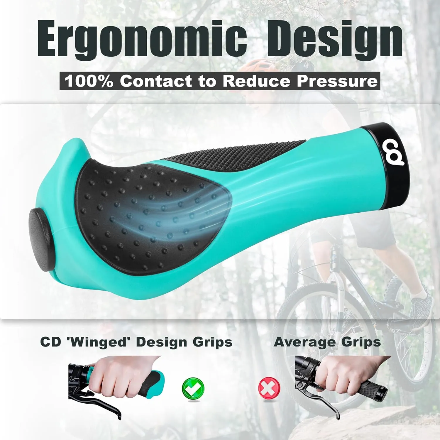 CyclingDeal Mountain Bike Grips Bicycle Handlebar Grips - Ergonomic Bike Grips Anti-Slip Design for MTB Grips - Soft Gel Bike Handlebar Grips - Quality Bike Handle Grips
