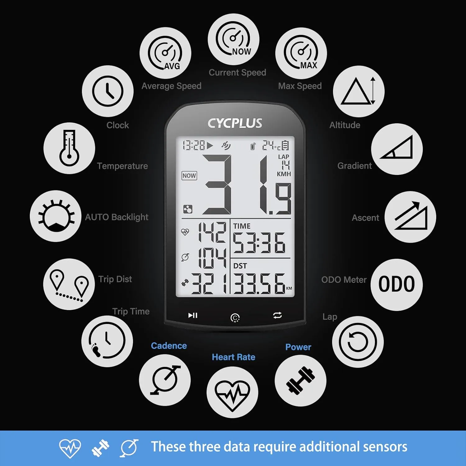 CYCPLUS GPS Wireless Bike Computer, Cycling Computer GPS with Bluetooth/ANT , Bike Speedometer with 2.9" LCD Screen, Auto Backlight IPX6 Waterproof (New Upgraded)