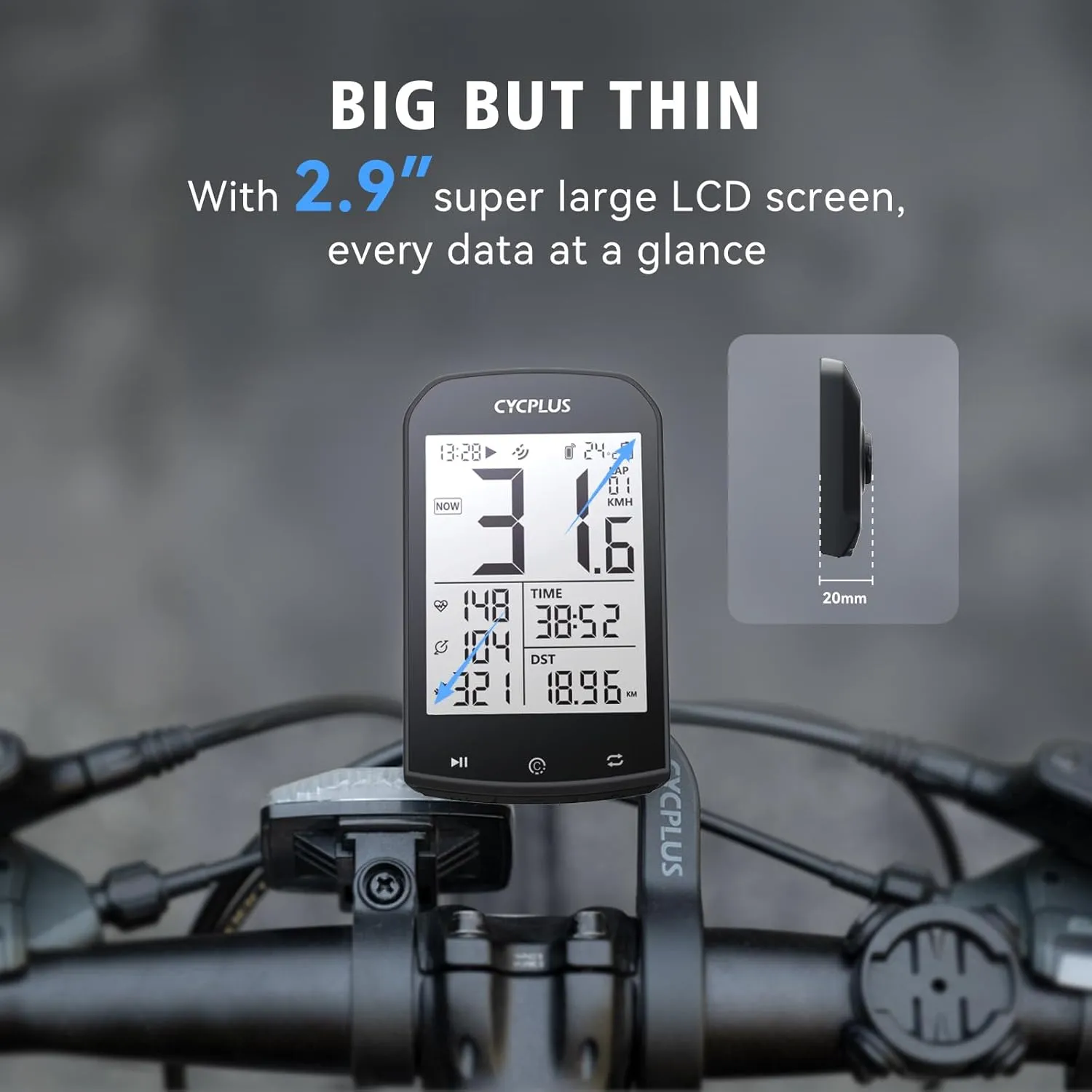 CYCPLUS GPS Wireless Bike Computer, Cycling Computer GPS with Bluetooth/ANT , Bike Speedometer with 2.9" LCD Screen, Auto Backlight IPX6 Waterproof (New Upgraded)