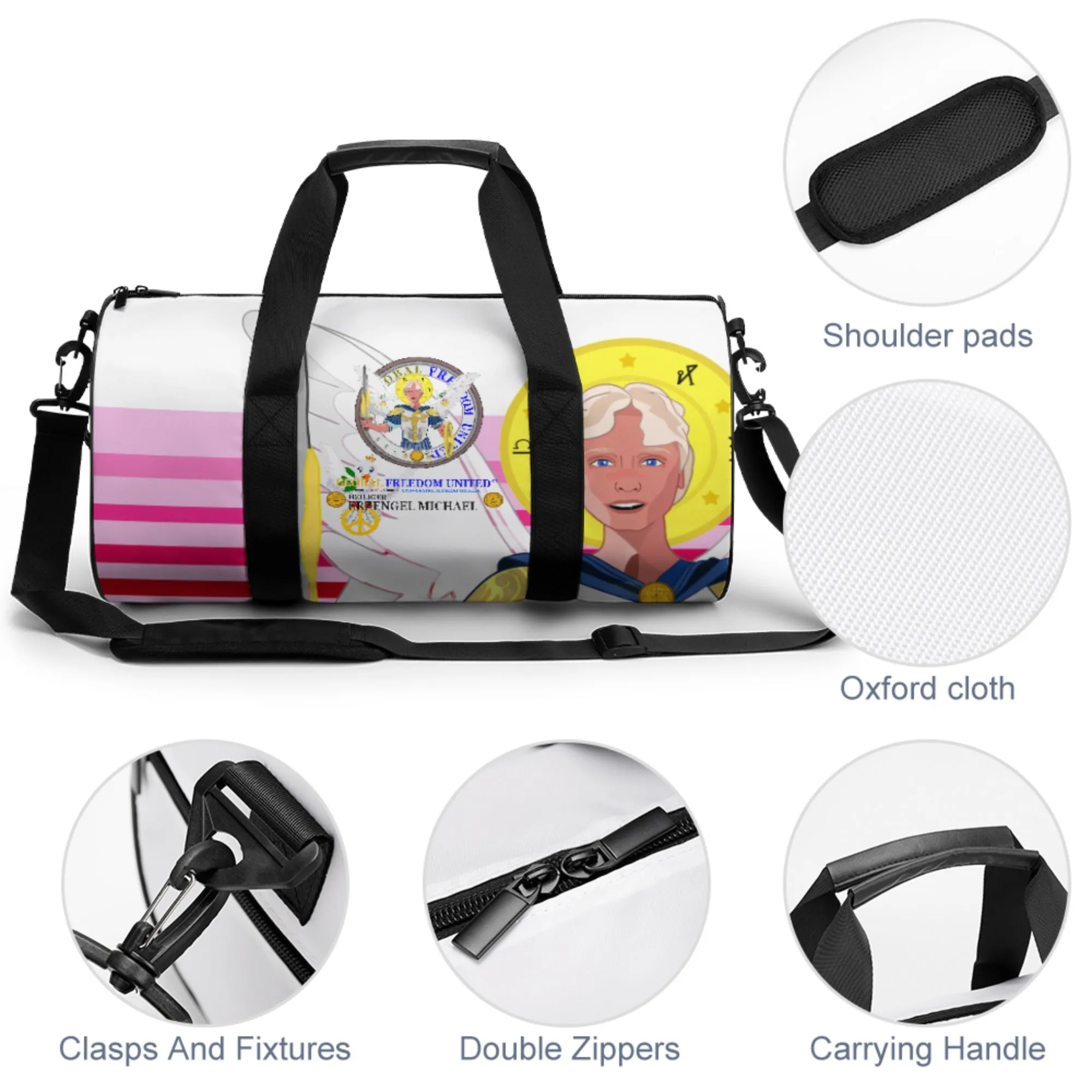 Cylindrical Gym Bag Global Freedom United Archangel Michael German Pink2