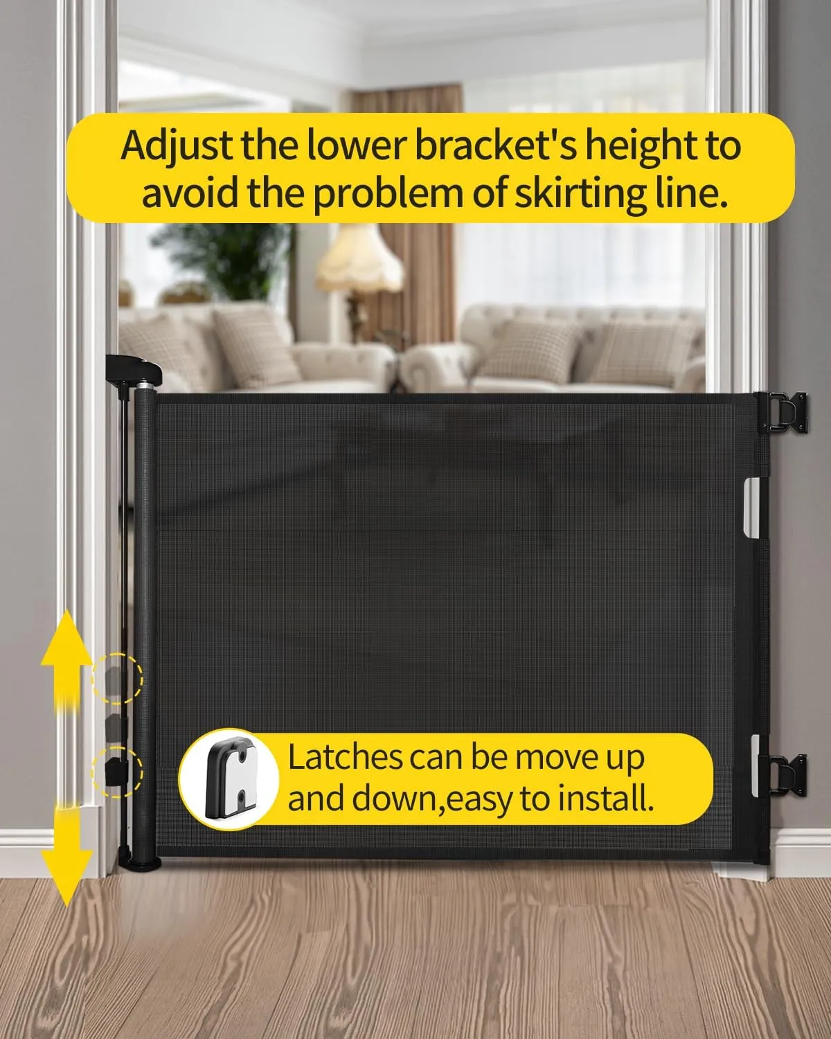 dearlomum 2 Pack Retractable Baby Gate,Mesh Baby Gate or Mesh Dog Gate,33" Tall,Extends up to 55" Wide,Child Safety Gate for Doorways, Stairs, Hallways, Indoor/Outdoor（Black,33"x55"