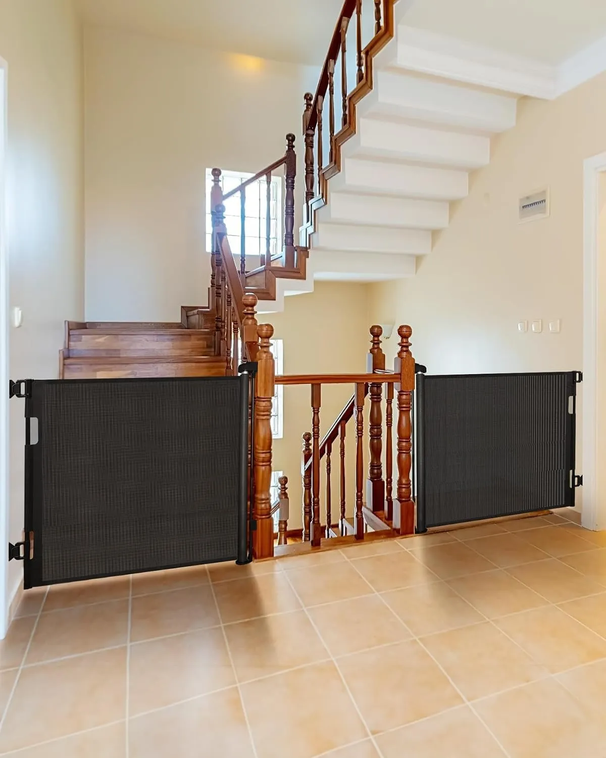 dearlomum 2 Pack Retractable Baby Gate,Mesh Baby Gate or Mesh Dog Gate,33" Tall,Extends up to 55" Wide,Child Safety Gate for Doorways, Stairs, Hallways, Indoor/Outdoor（Black,33"x55"