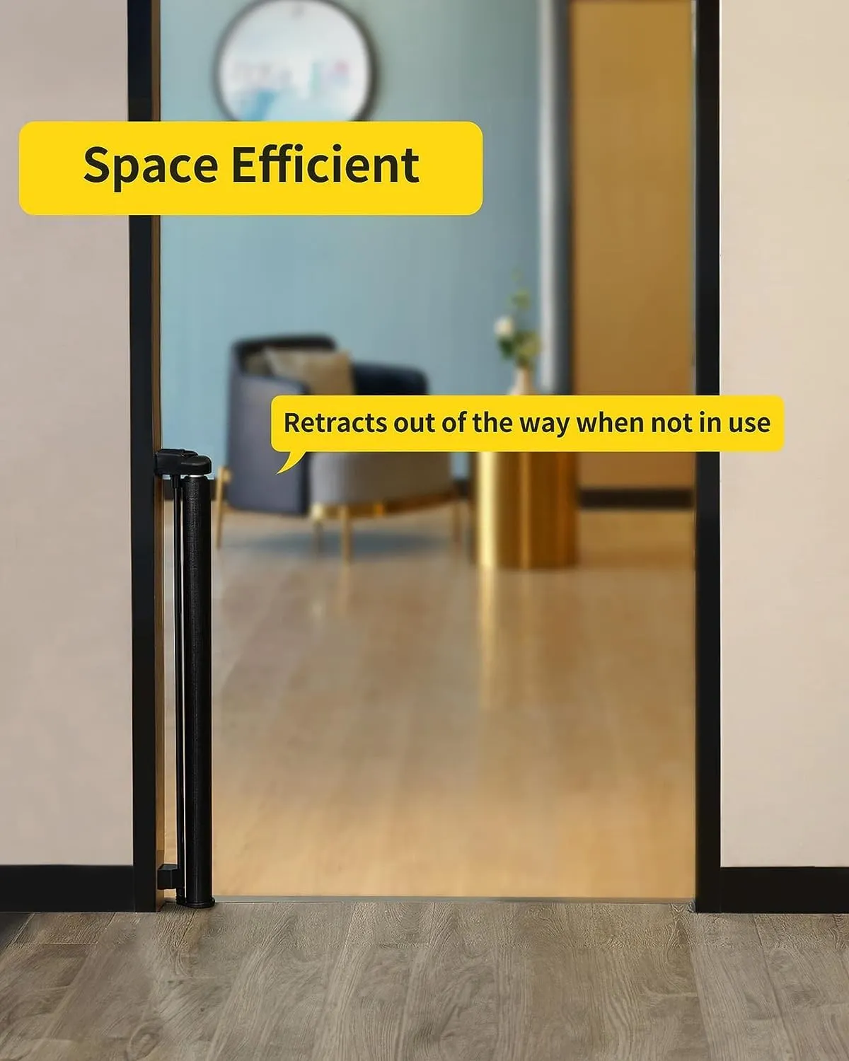 dearlomum 2 Pack Retractable Baby Gate,Mesh Baby Gate or Mesh Dog Gate,33" Tall,Extends up to 55" Wide,Child Safety Gate for Doorways, Stairs, Hallways, Indoor/Outdoor（Black,33"x55"