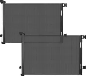 dearlomum 2 Pack Retractable Baby Gate,Mesh Baby Gate or Mesh Dog Gate,33" Tall,Extends up to 55" Wide,Child Safety Gate for Doorways, Stairs, Hallways, Indoor/Outdoor（Black,33"x55"