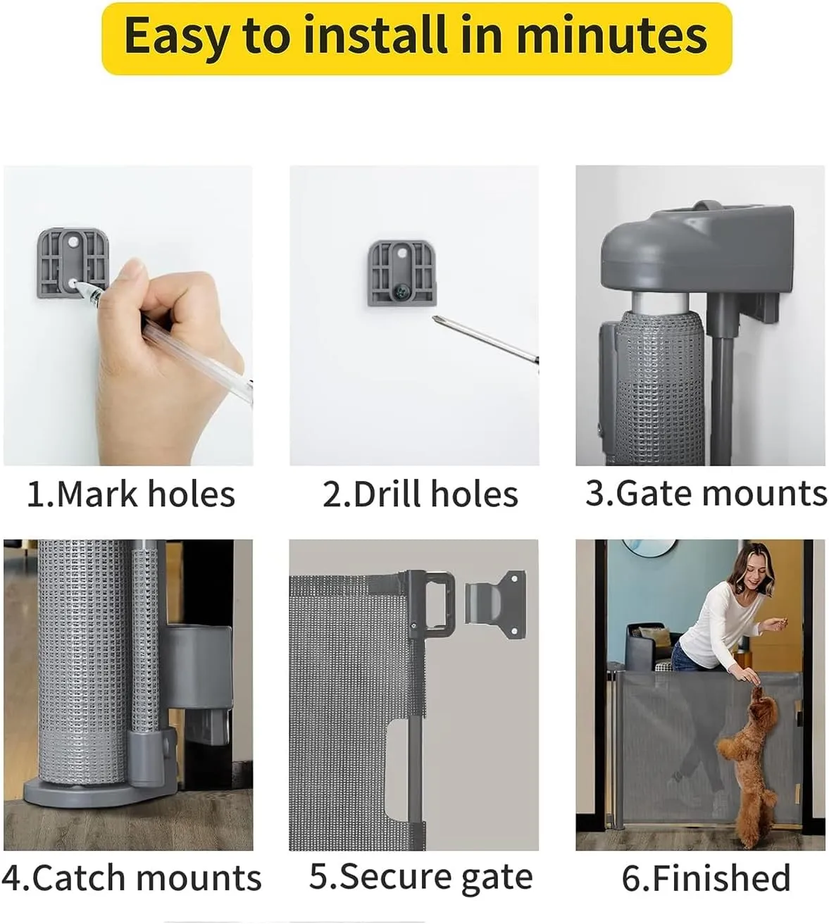 dearlomum Retractable Baby Gate,Mesh Baby Gate or Mesh Dog Gate,33" Tall,Extends up to 55" Wide,Child Safety Gate for Doorways, Stairs, Hallways, Indoor/Outdoor（Grey,33"x55"