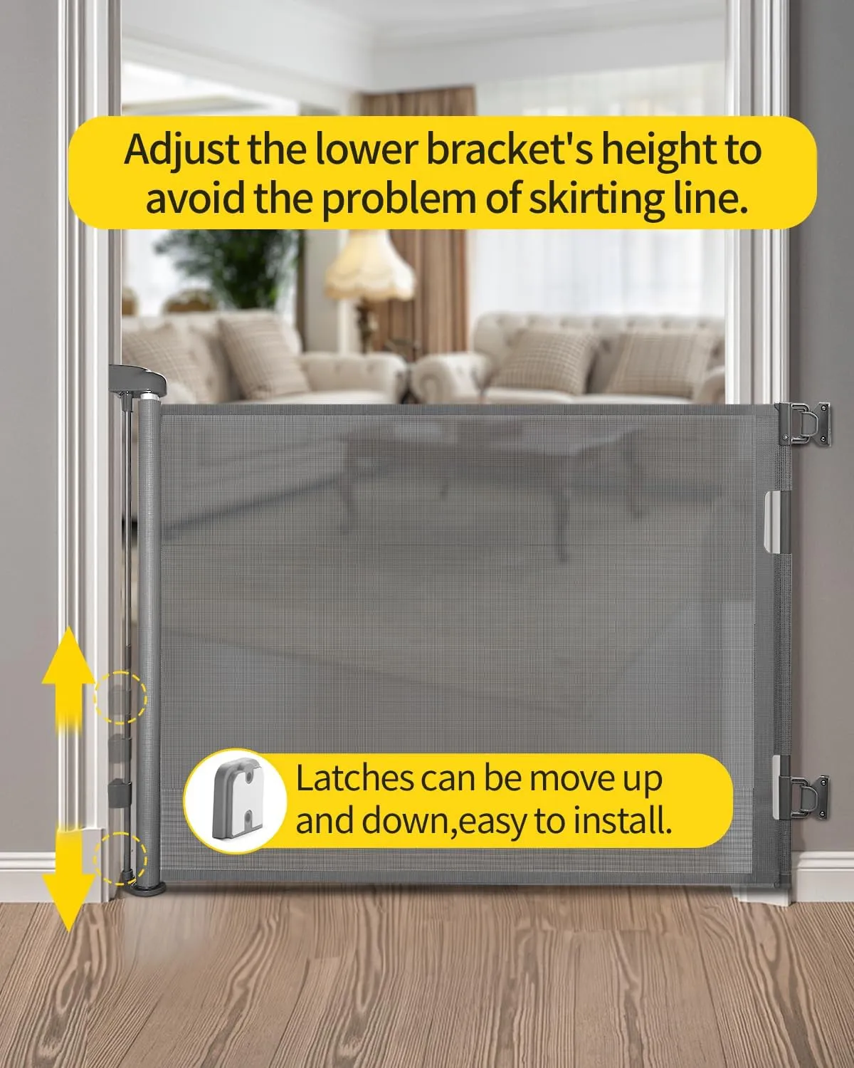 dearlomum Retractable Baby Gate,Mesh Baby Gate or Mesh Dog Gate,33" Tall,Extends up to 55" Wide,Child Safety Gate for Doorways, Stairs, Hallways, Indoor/Outdoor（Grey,33"x55"